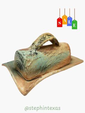 Vintage Studio Pottery Butter Dish Rustic Handmade Ceramic Butter Keeper